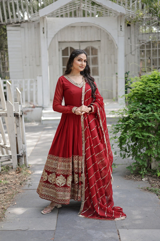 Captivating Maroon Color Gown With Ravishing Dupatta by My Store