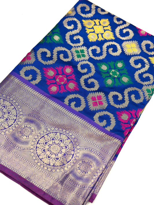 Royal Blue Meenakari Banarasi Katan Silk Saree by My Store