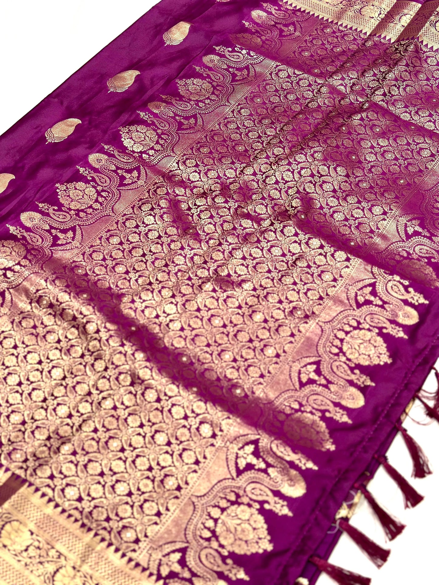 Wine Banarasi Soft Satin Masru Mango Silk Saree