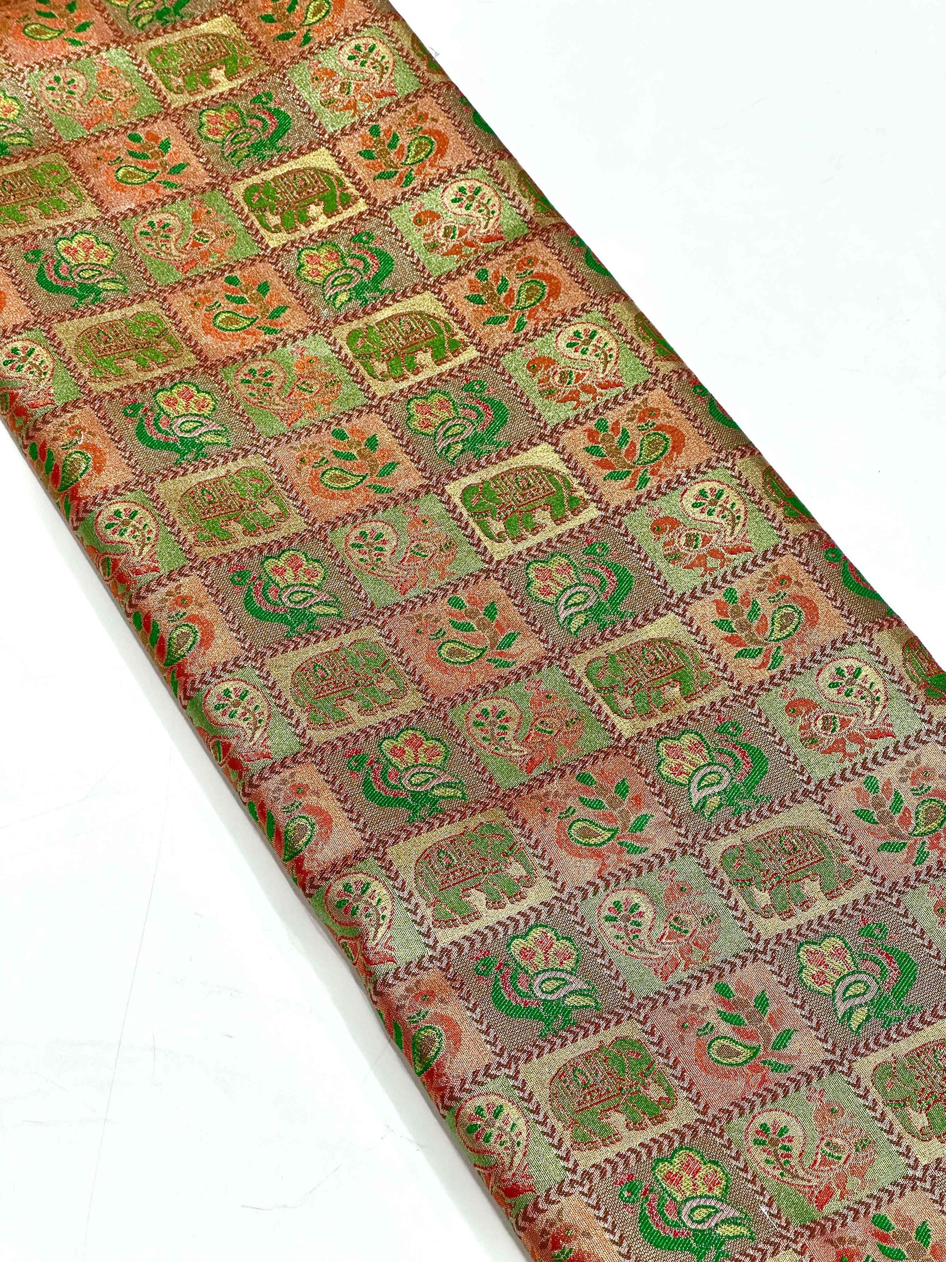 Red Animal Motif Saree With Gold Zari Border by My Store