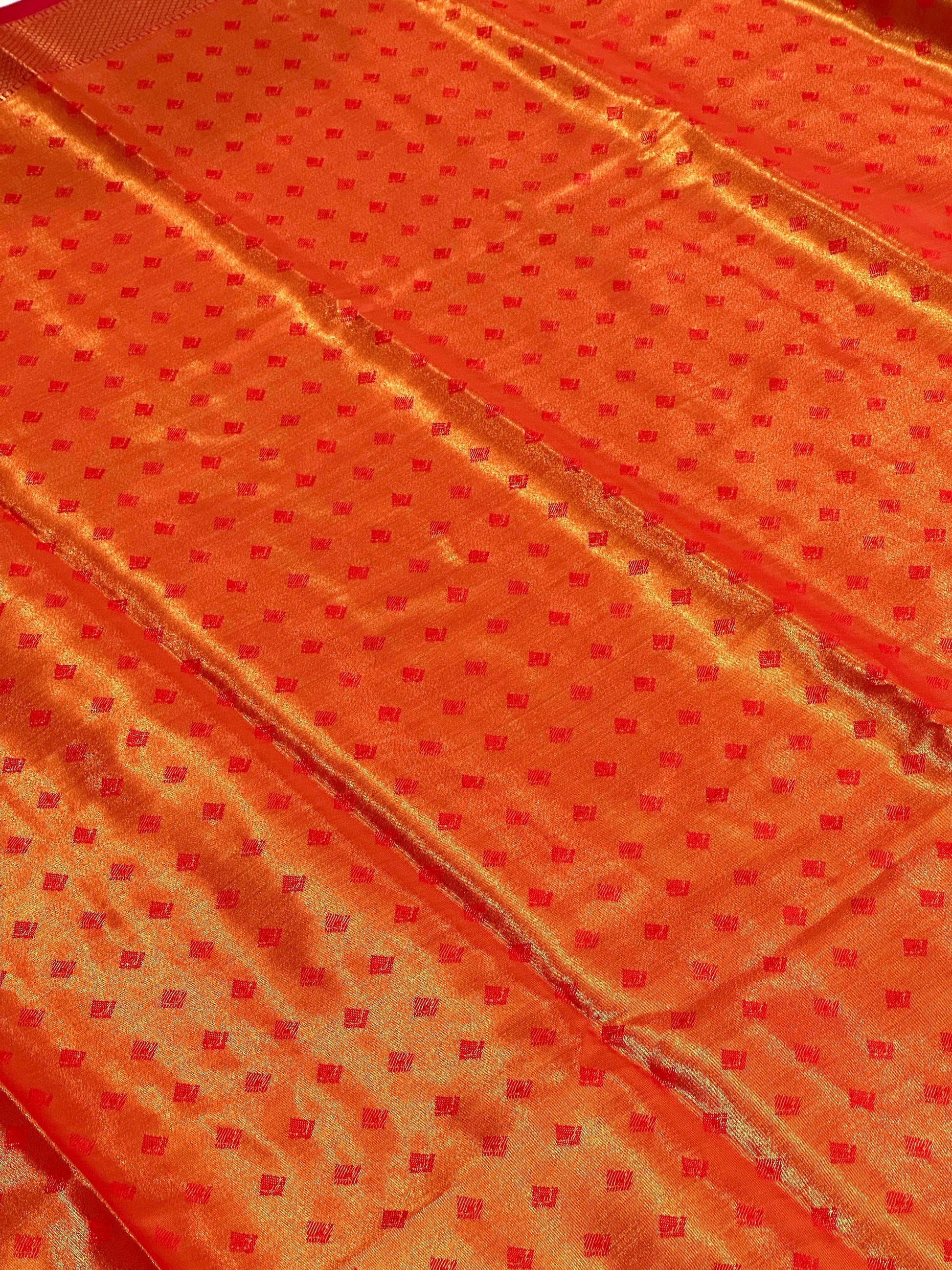 Red Animal Motif Saree With Gold Zari Border by My Store