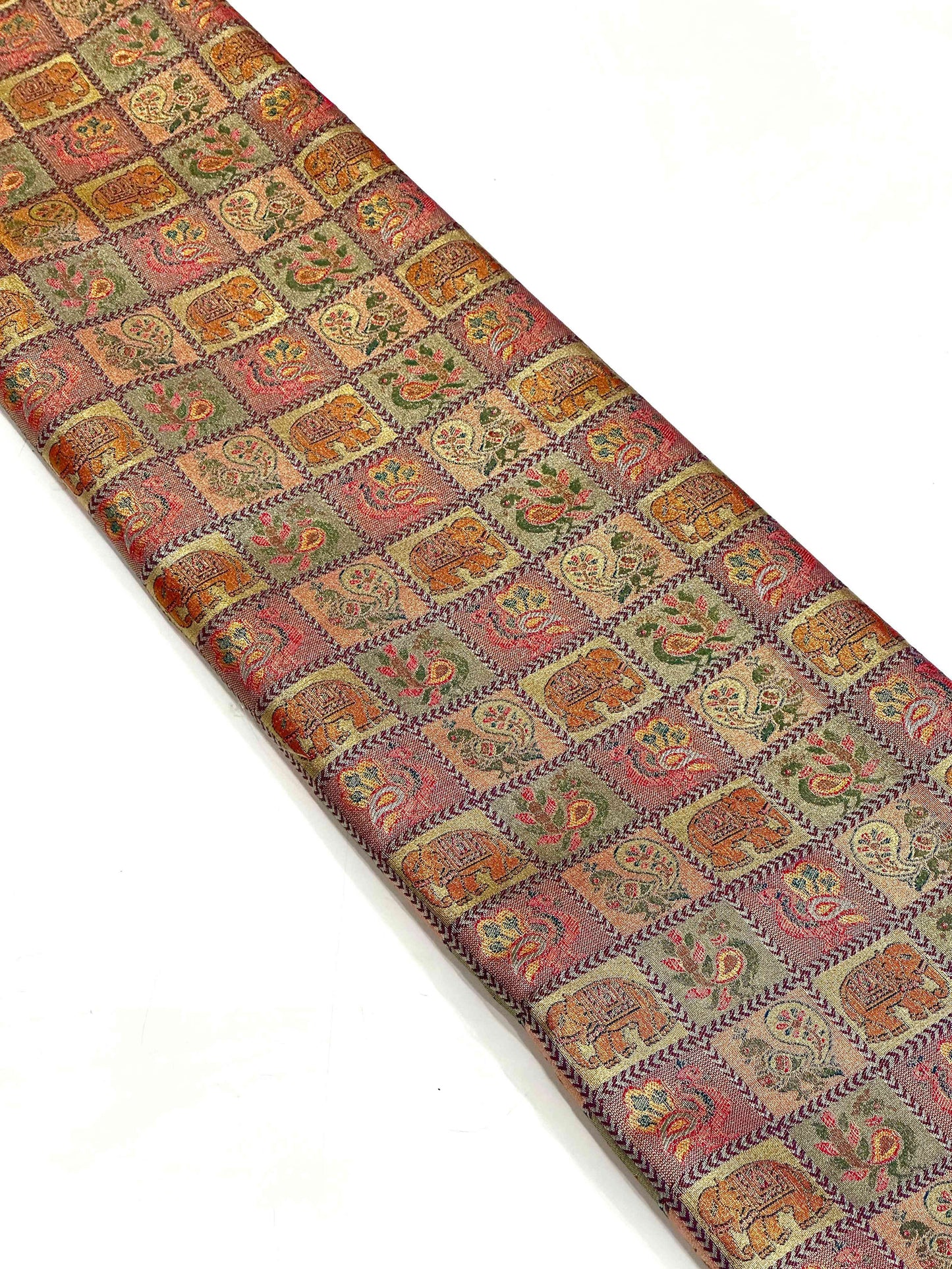 Green Animal Motif Saree With Gold Zari Border by My Store