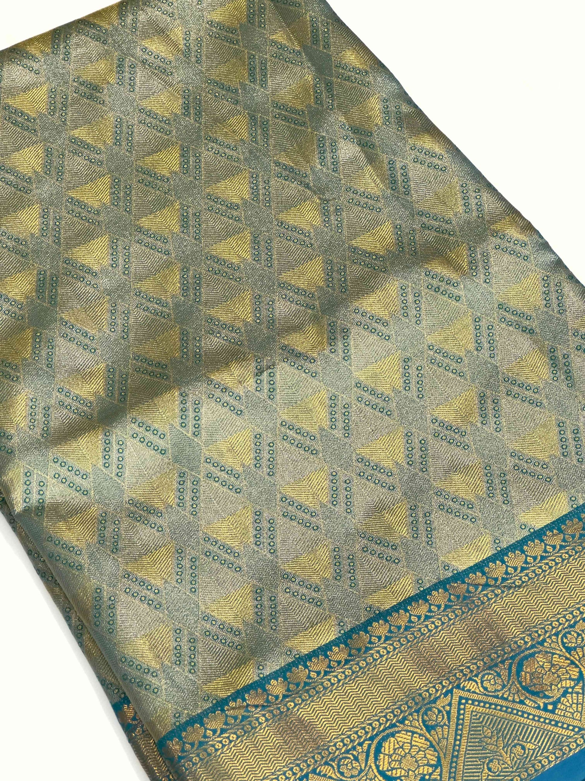 Rama Golden Geometrics With Floral Elegance Saree by My Store