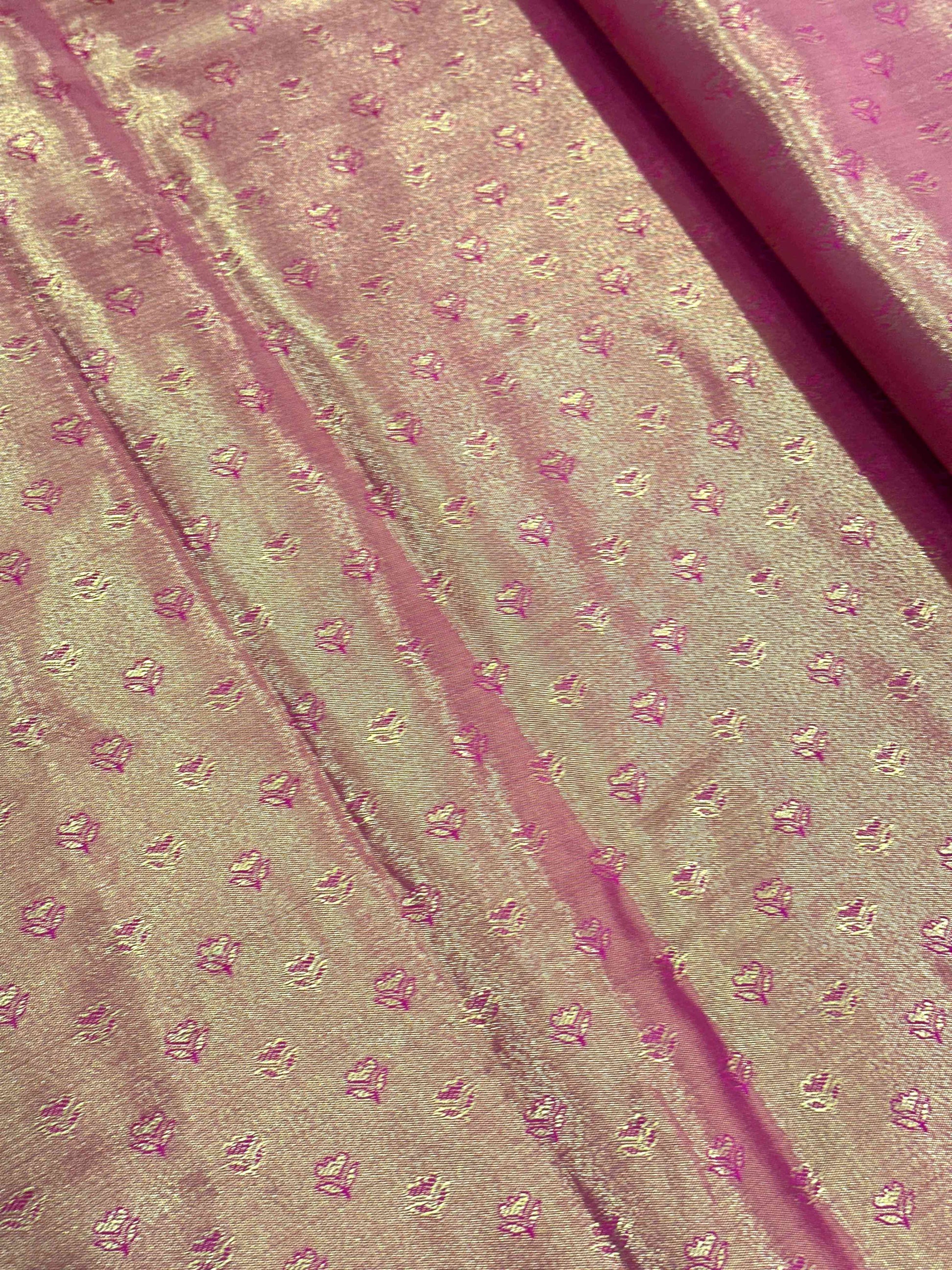 Gold Zari Floral Saree in Pink by My Store
