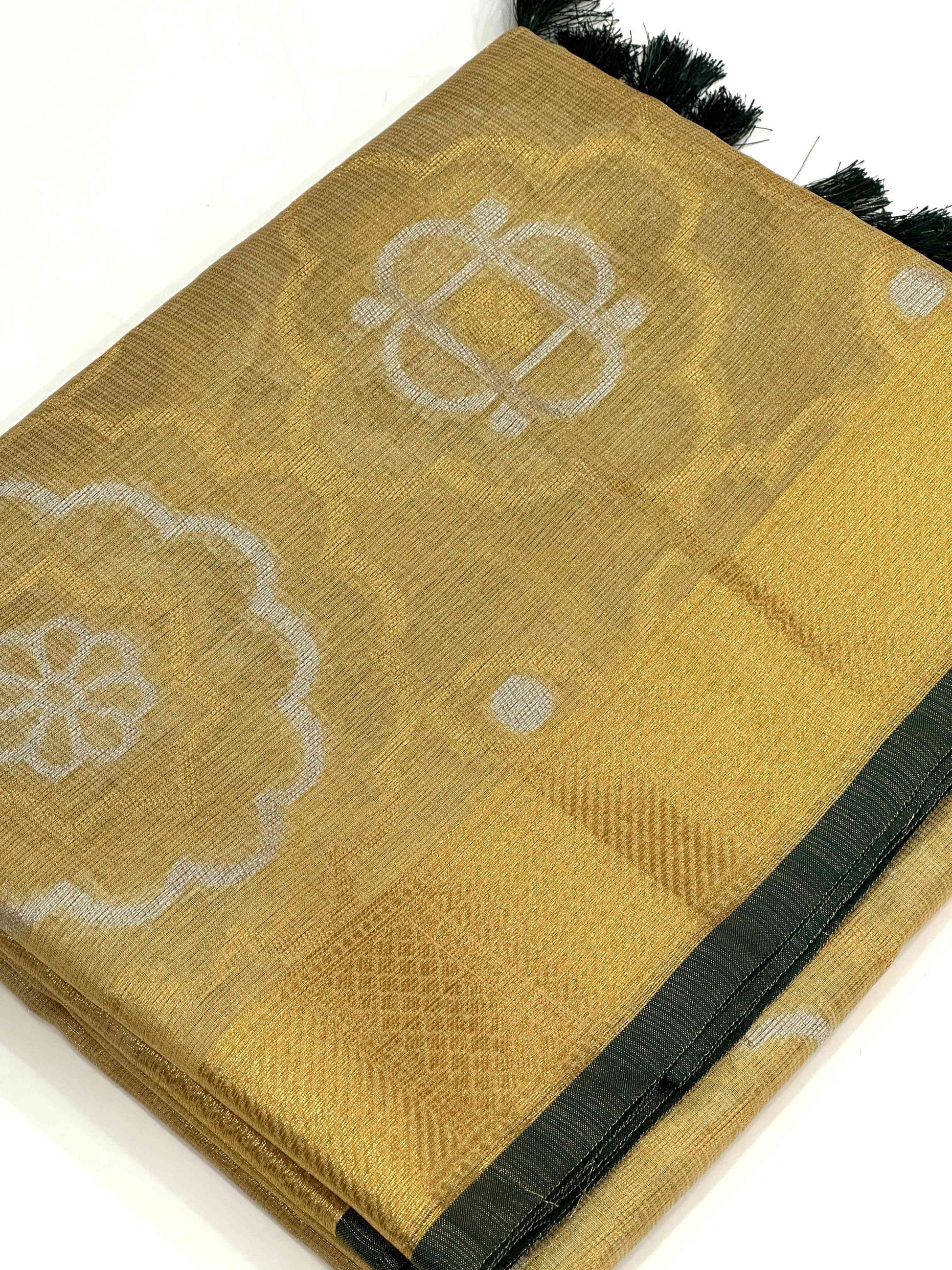 Minakari Floral Saree With Green Tassels by My Store