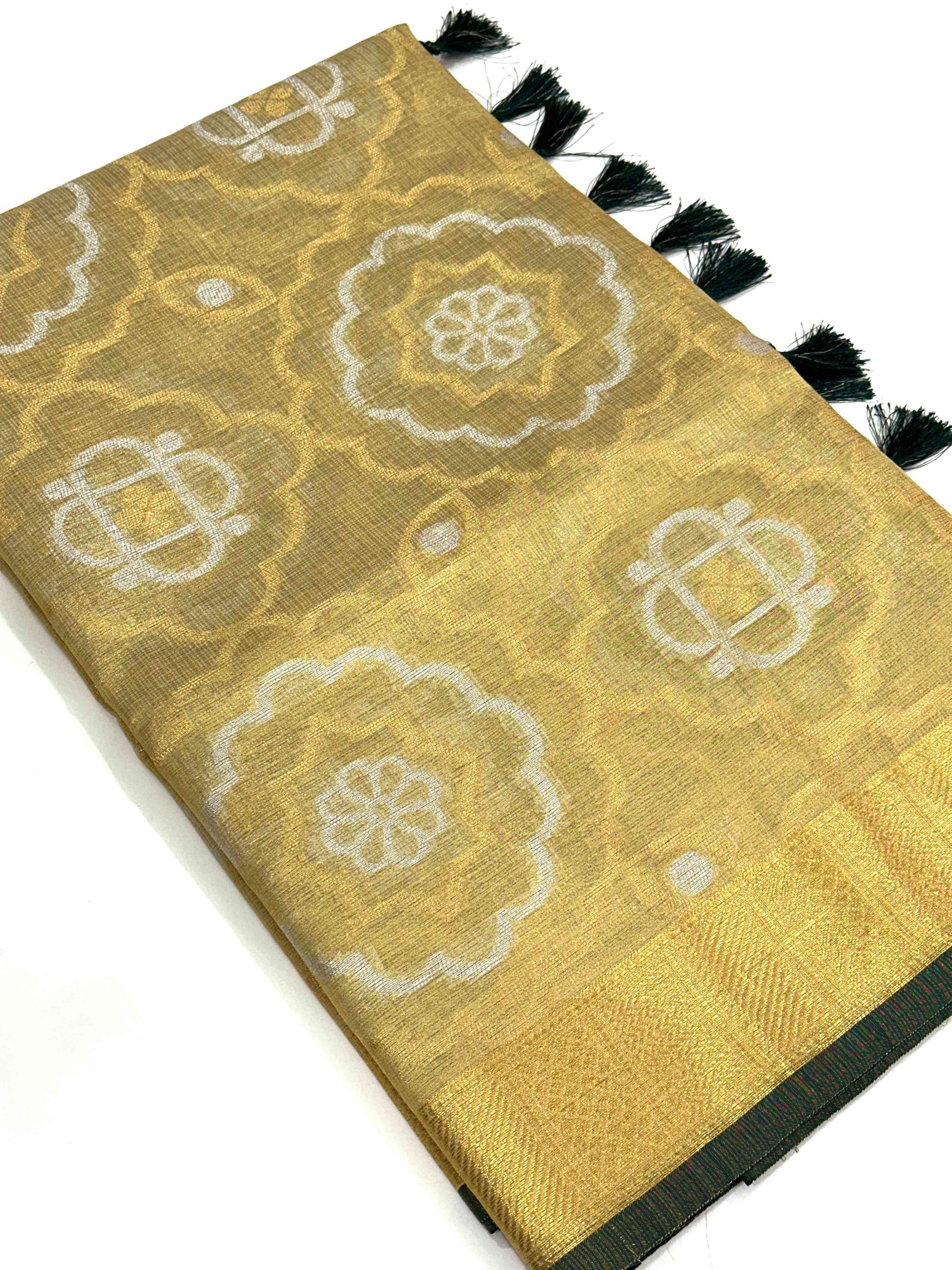 Minakari Floral Saree With Green Tassels by My Store