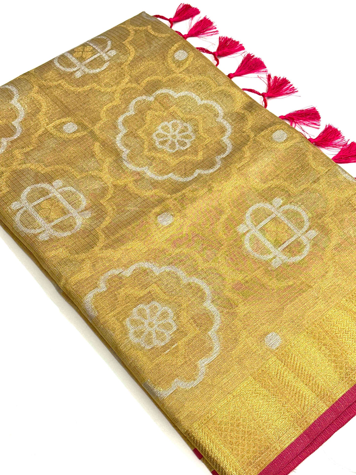 Minakari Floral Saree With Pink Tassels by My Store