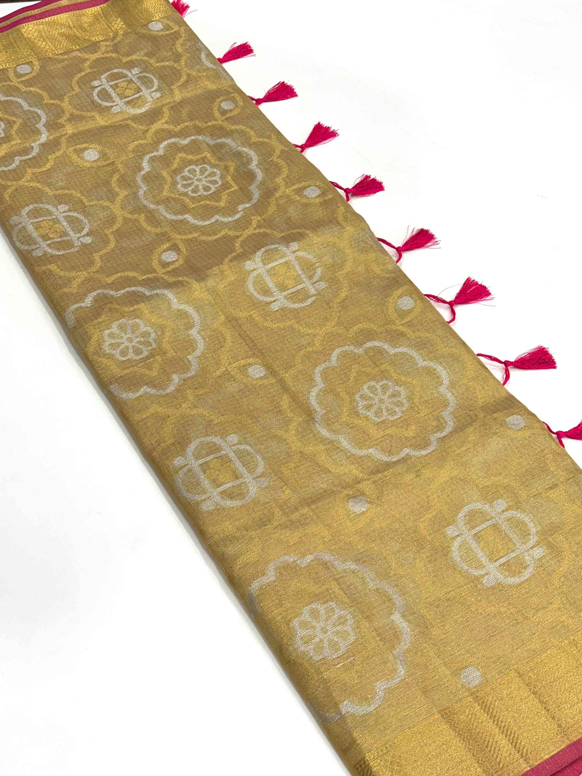 Minakari Floral Saree With Pink Tassels by My Store