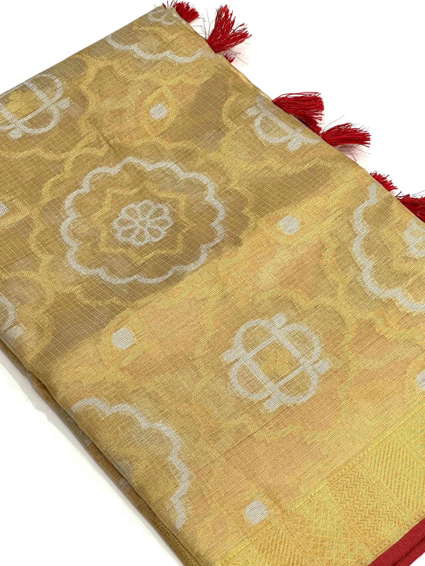 Minakari Floral Saree With Red Tassels by My Store