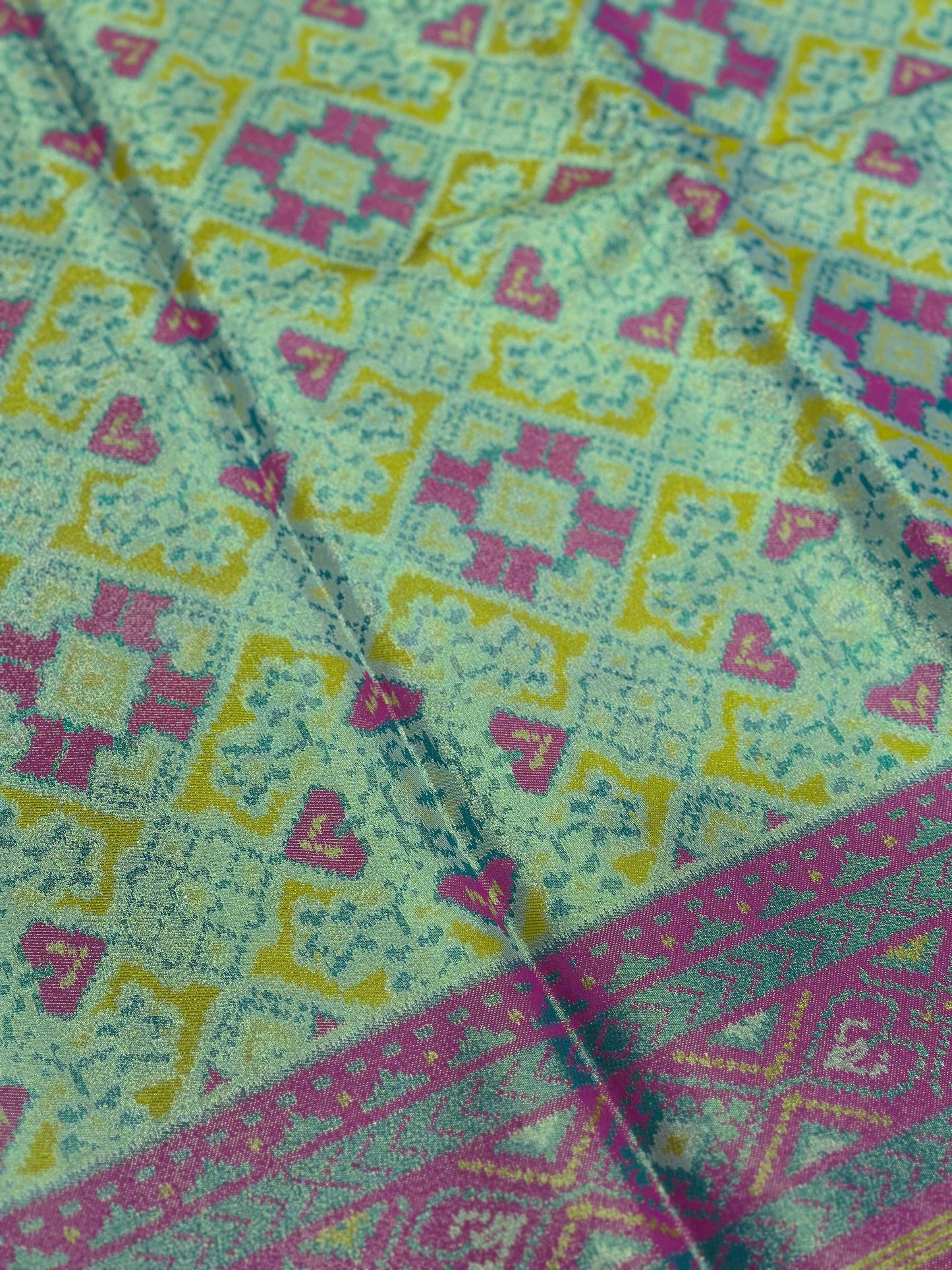 Yellow Double Ikkat Semi Silk Patola