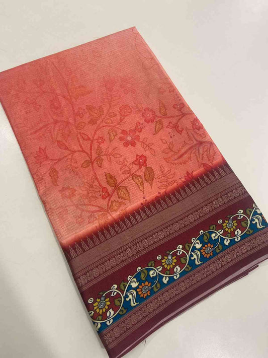 Rust Red Kota Satin Border Saree by My Store