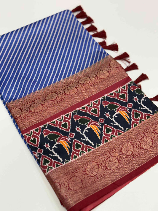 Royal Blue Silk Blend Lehriya Saree by My Store