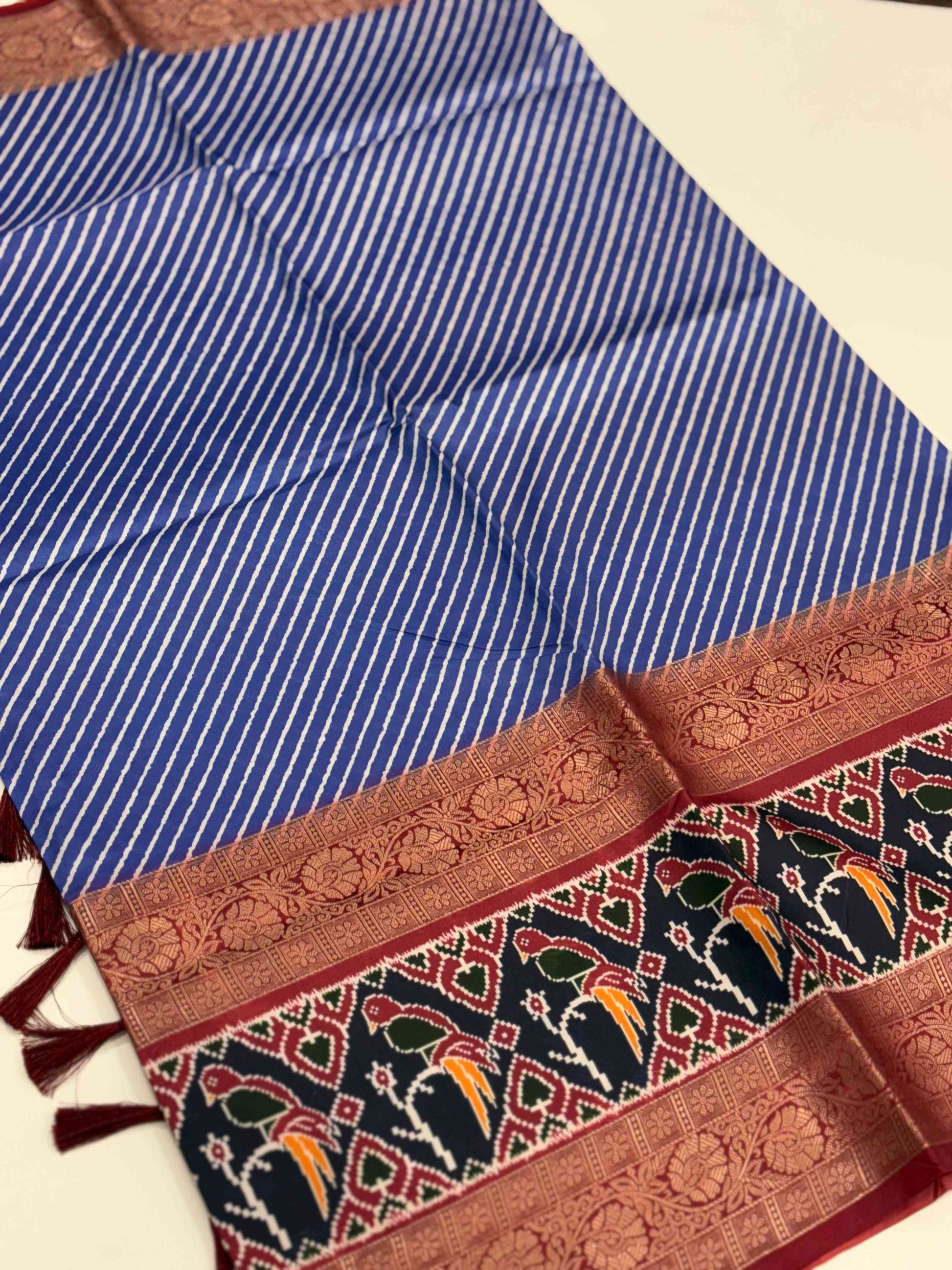Royal Blue Silk Blend Lehriya Saree by My Store