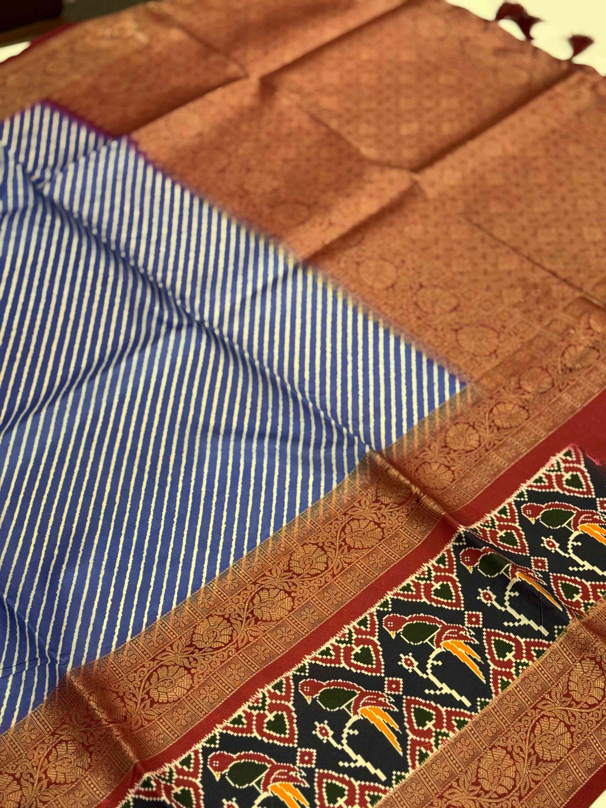 Royal Blue Silk Blend Lehriya Saree by My Store