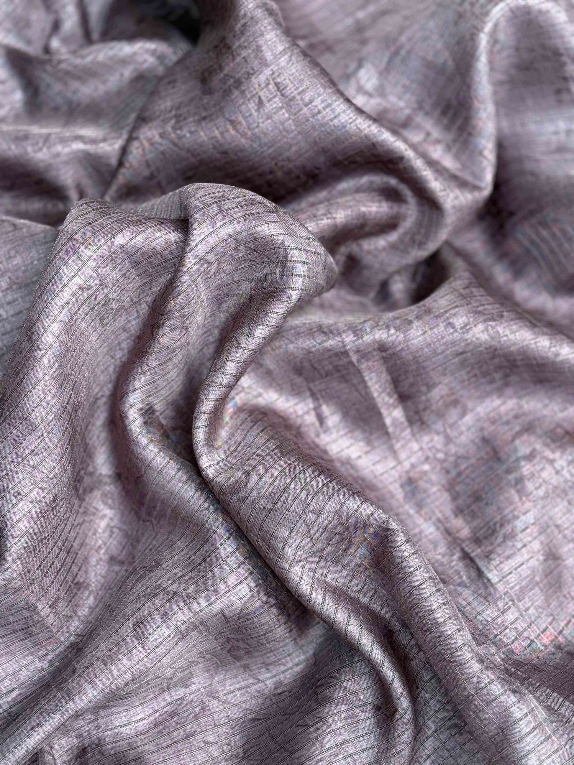 Purple Tussar Chex Floral Saree by My Store