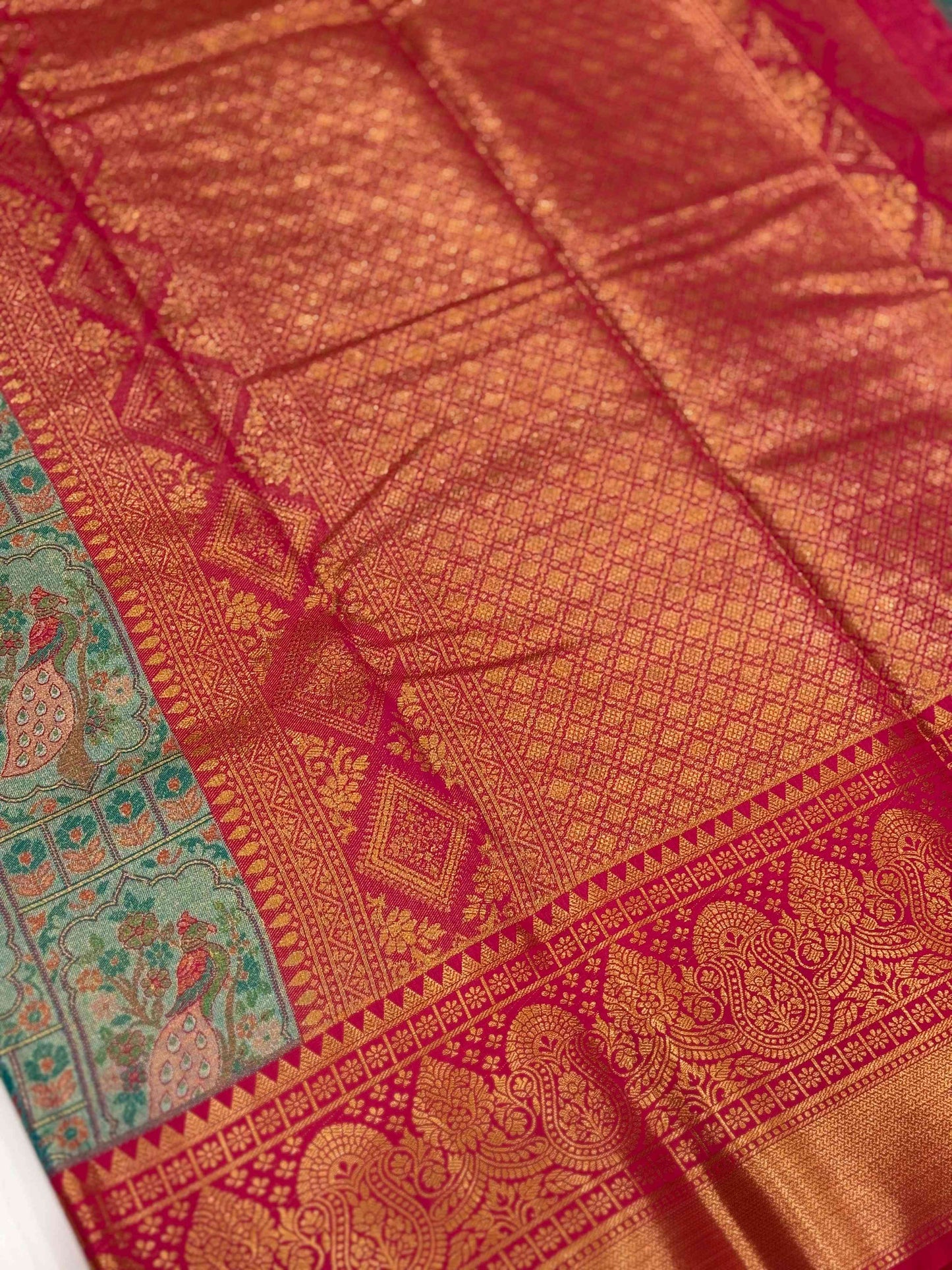 Vibrant Dharmavaram Floral Print Saree