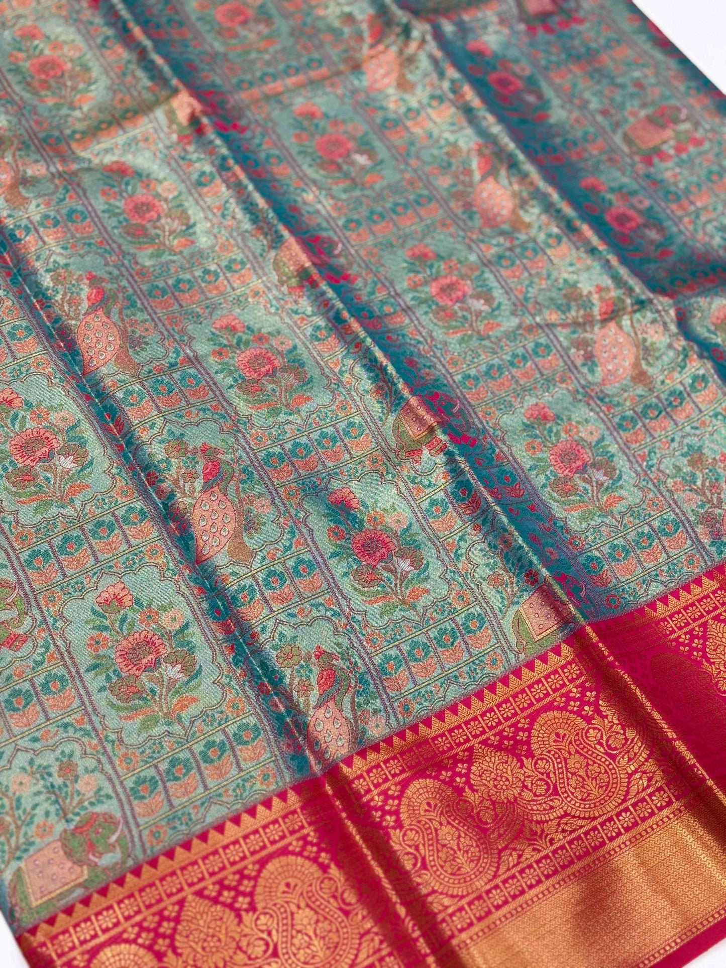 Vibrant Dharmavaram Floral Print Saree