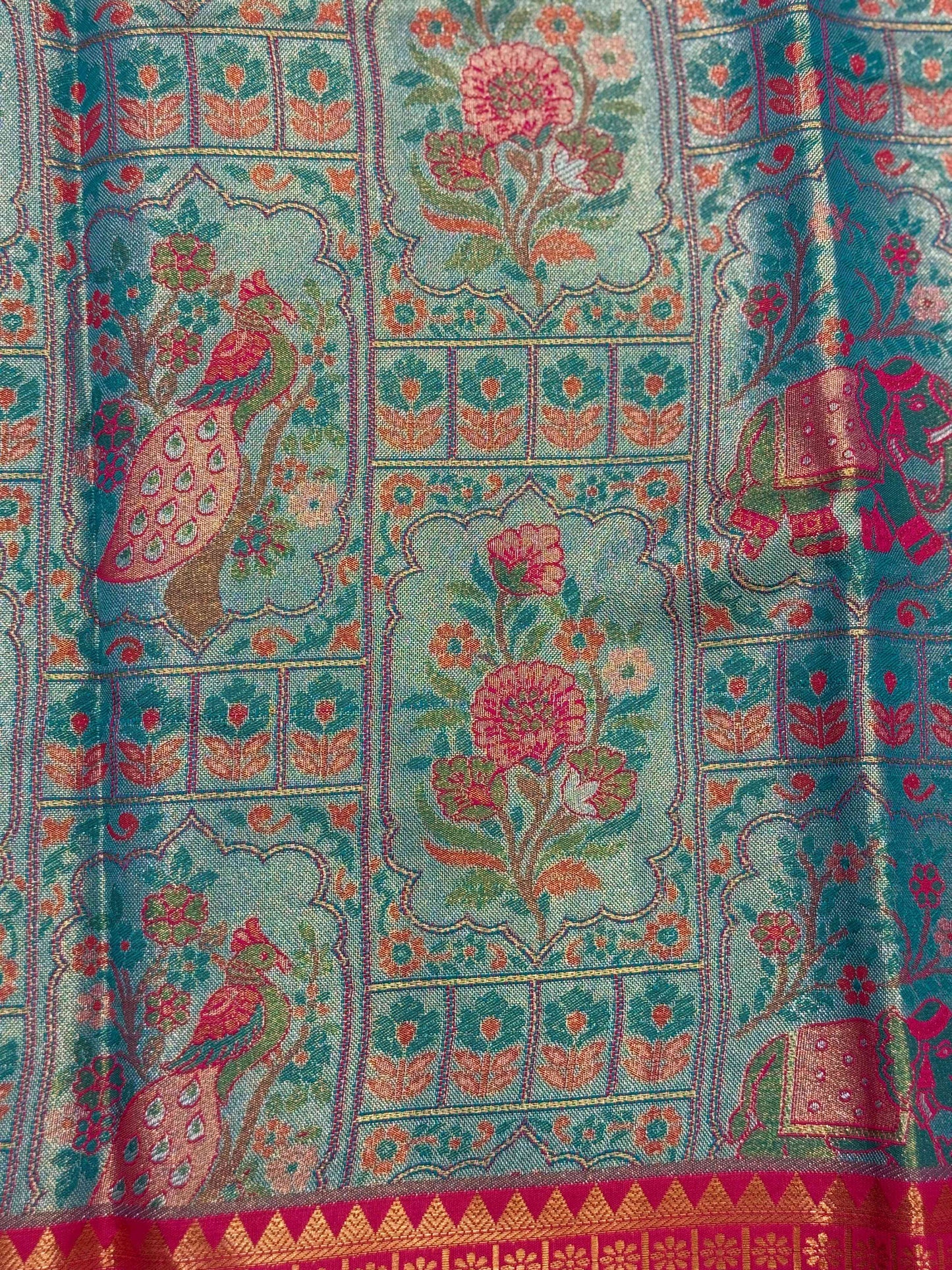 Vibrant Dharmavaram Floral Print Saree
