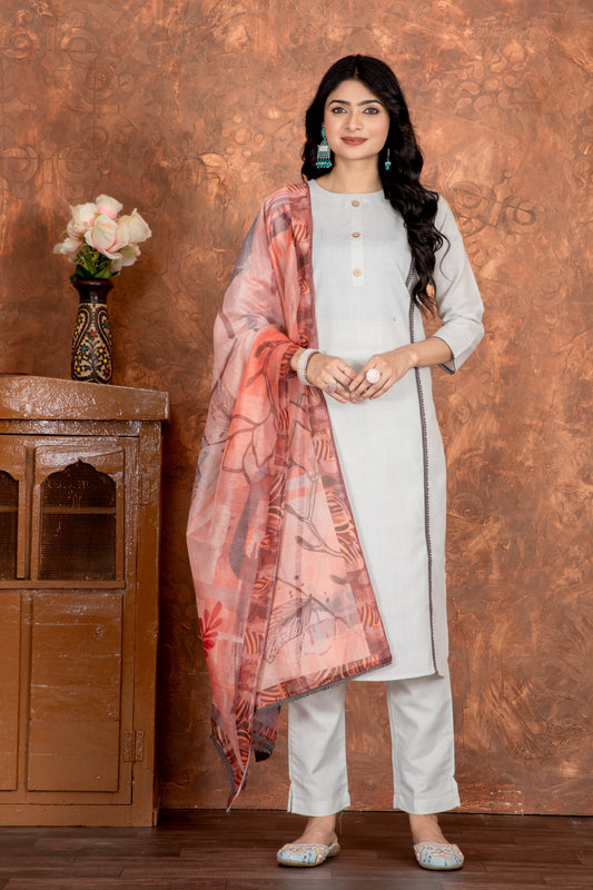 Casual Wear Cotton White Kurta Set