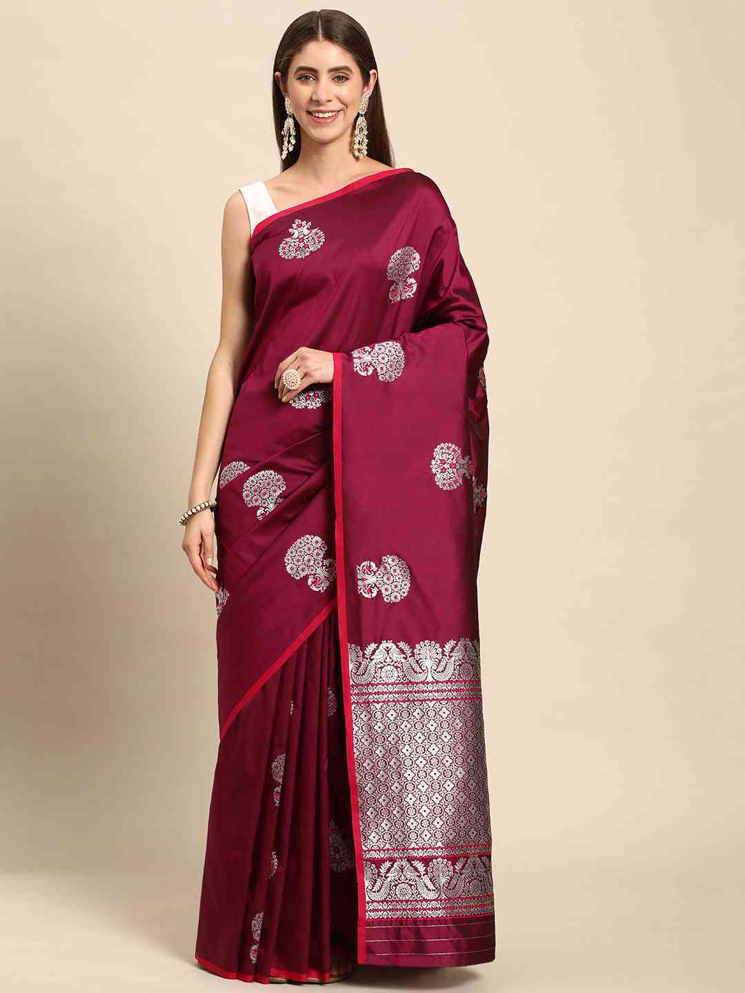 Banarasi Zari Silk Saree With Ethnic Motifs by My Store