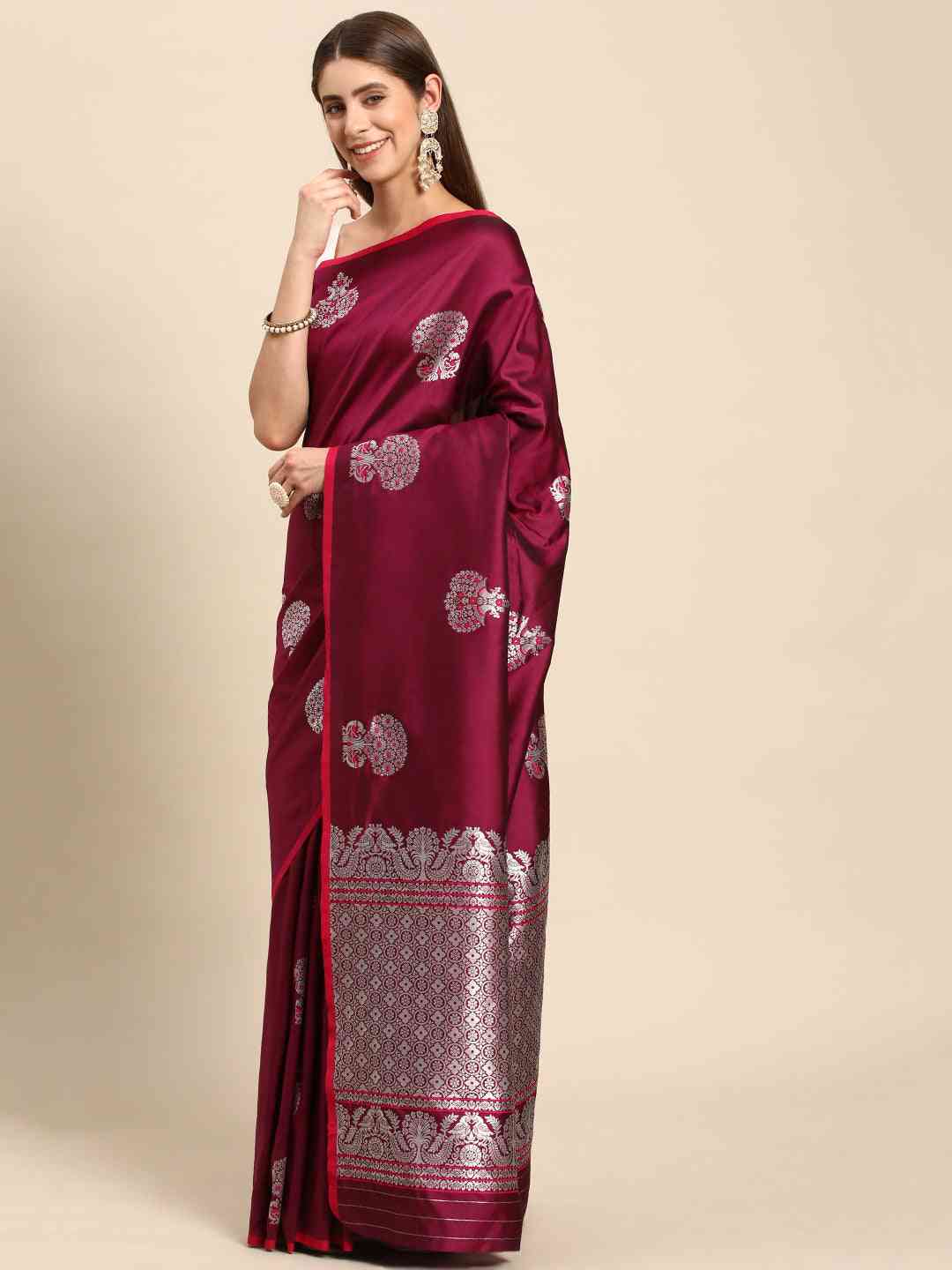Banarasi Zari Silk Saree With Ethnic Motifs by My Store