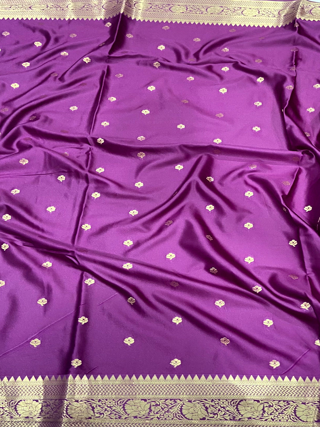 Wine Banarasi Soft Satin Masru Mango Silk Saree