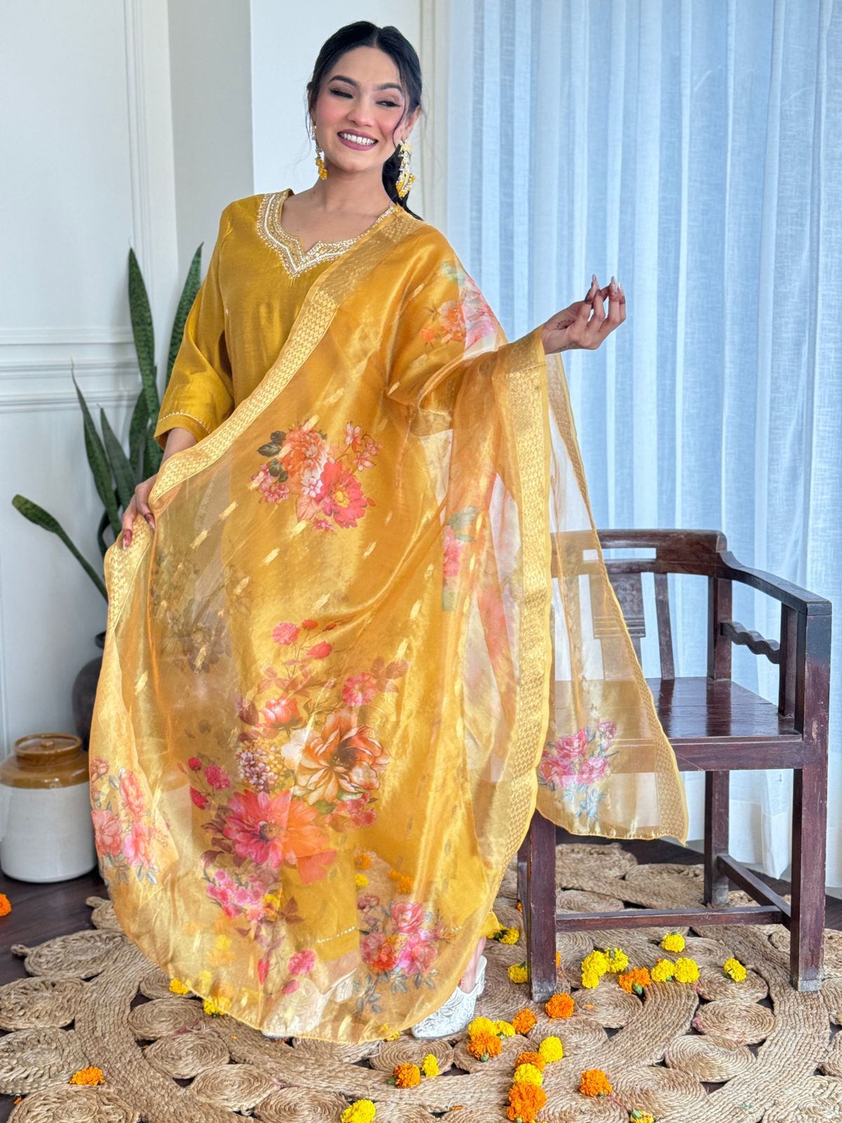 Silk Embroidered Yellow Kurta Set