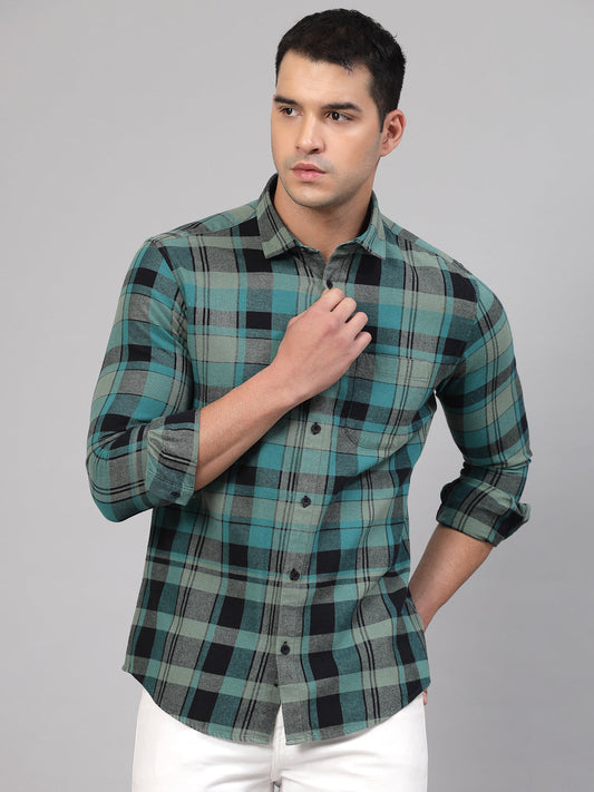 Uri Teal Checked Regular Fit Flannel Cotton Casual Shirt