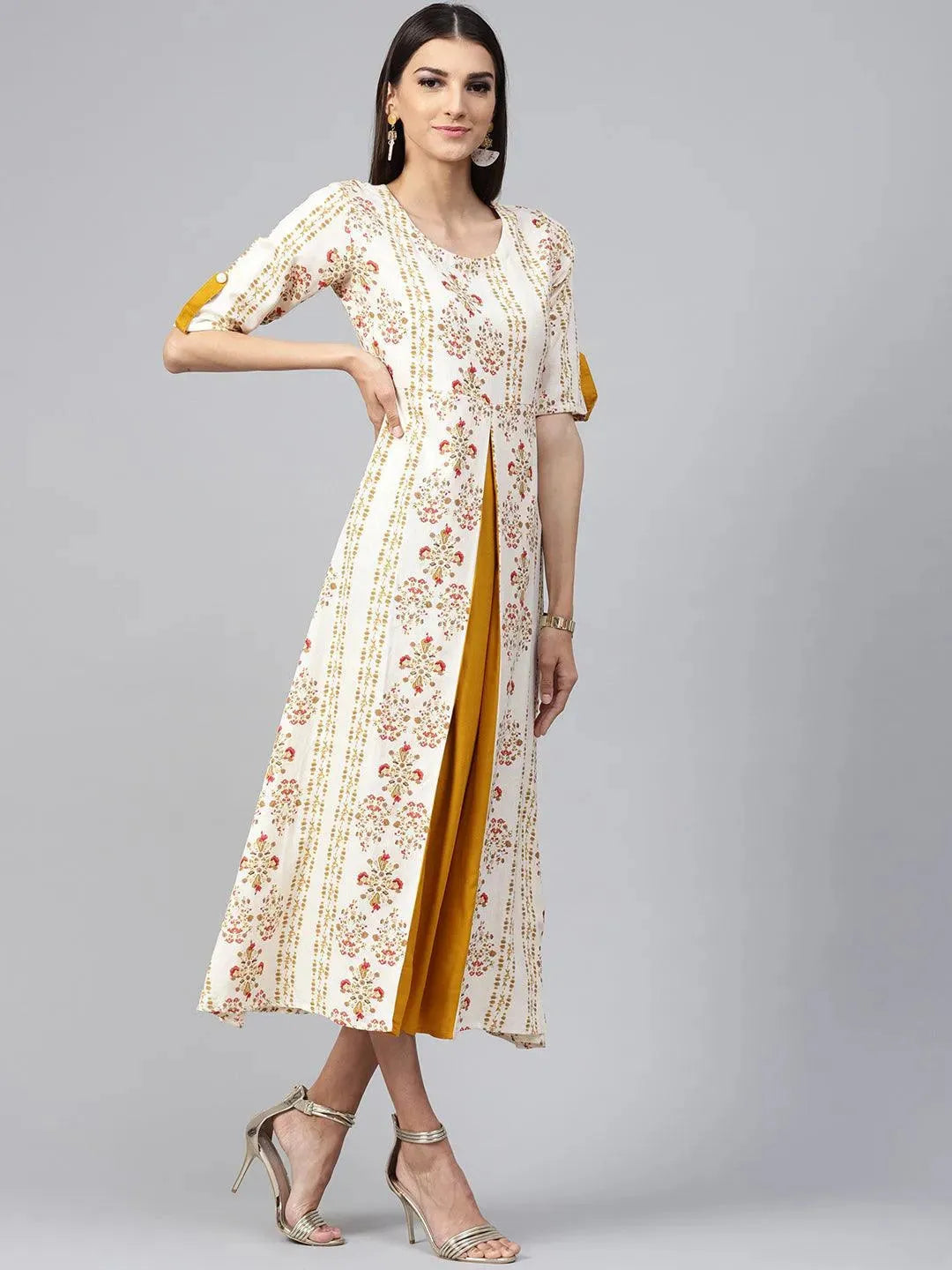 Beige Printed Cotton Dress