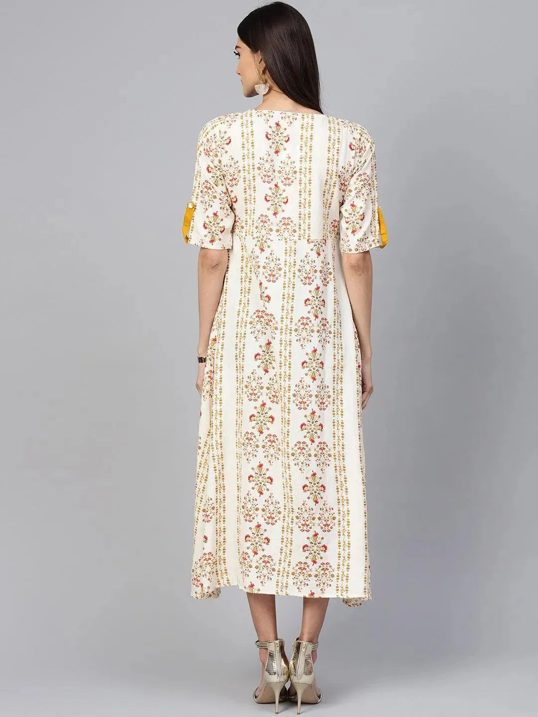 Beige Printed Cotton Dress