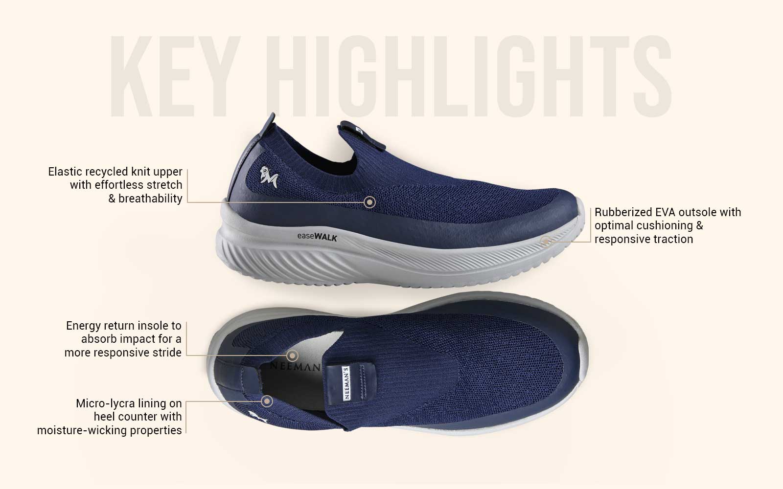 Ease Walk Slip Ons : Blue by My Store
