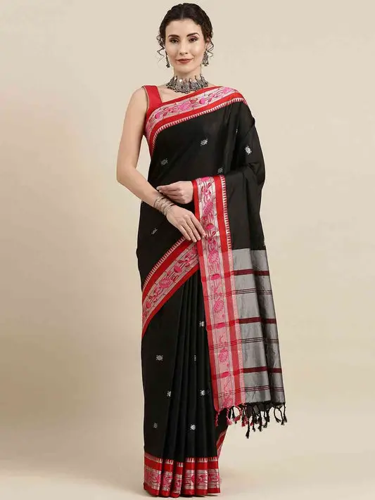 Black Colour Paithani Saree With Zari Work
