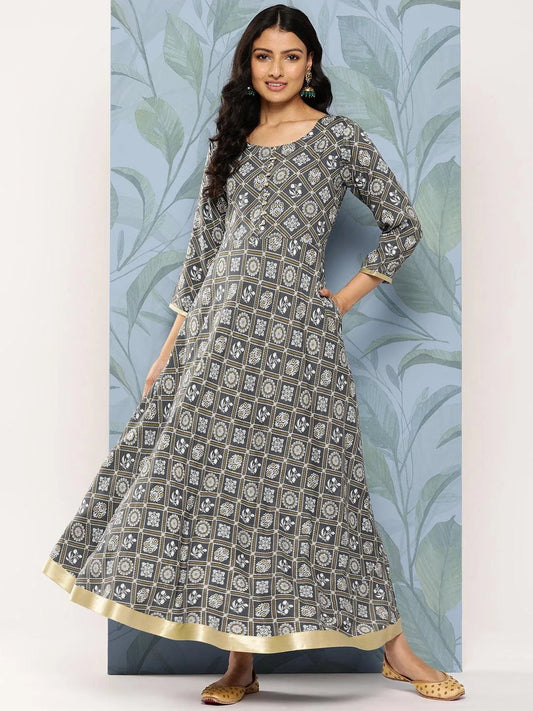 Grey Printed Rayon Fit and Flare Dress by My Store