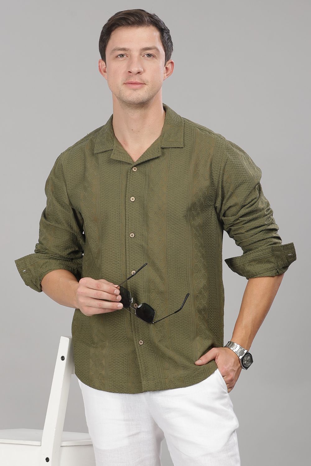 Olive Monnaaco Cuban Collar Shirt