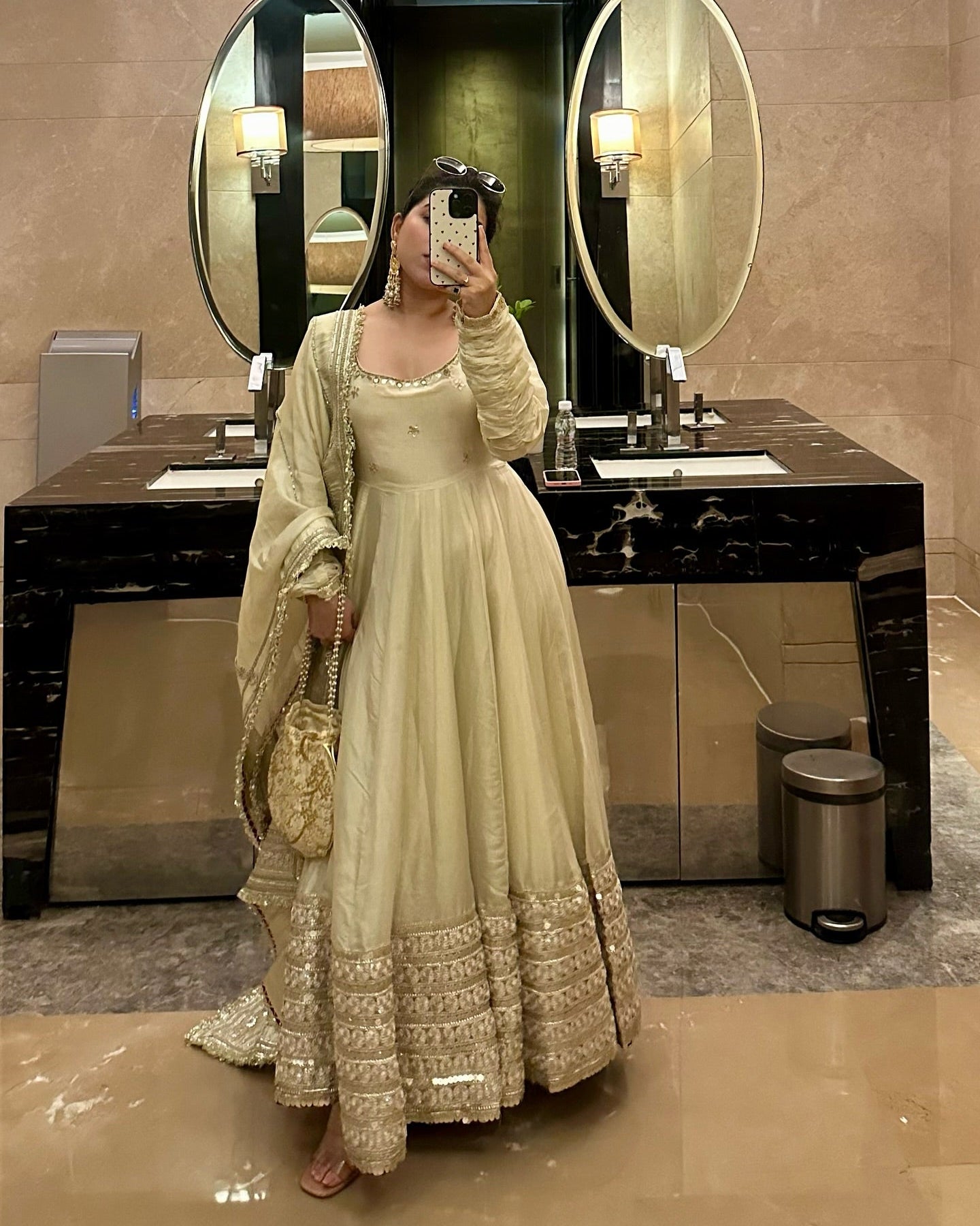 Neha’s Beige Dress Festive Anarkali Suit Set For Wedding & Diwali Outfit by My Store