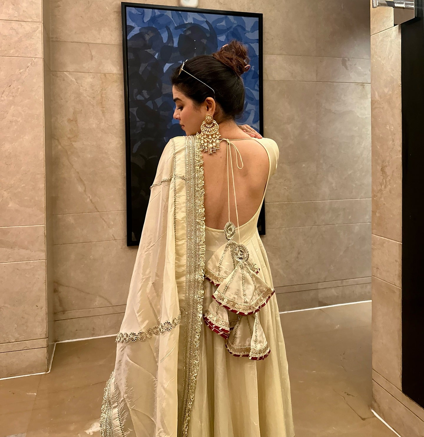 Neha’s Beige Dress Festive Anarkali Suit Set For Wedding & Diwali Outfit by My Store