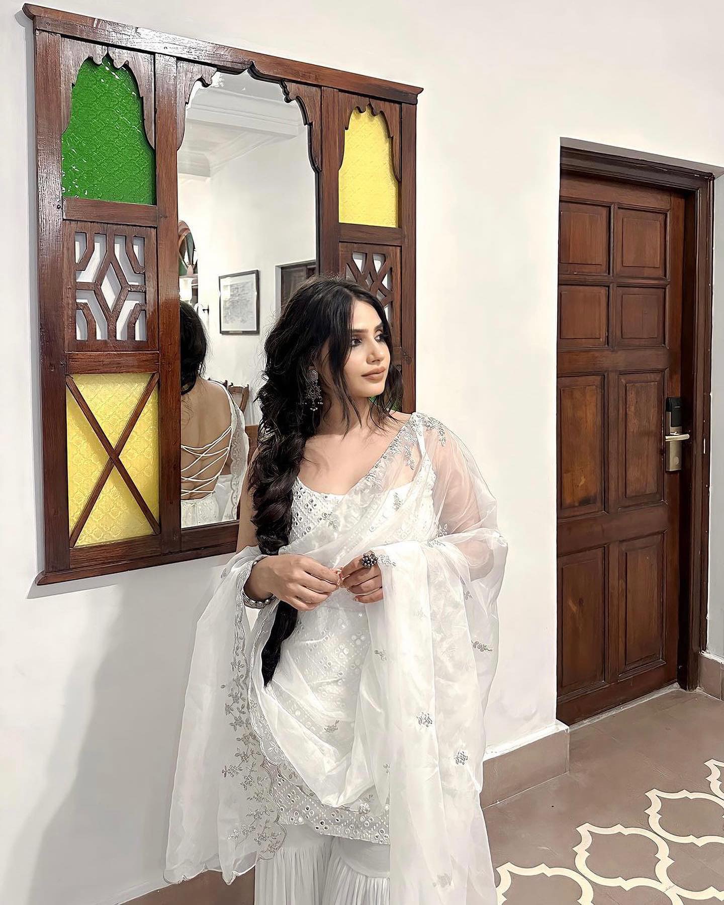 Radiant White Embroidered Sharara Suit Set with Designer Kurta and Dupatta by My Store