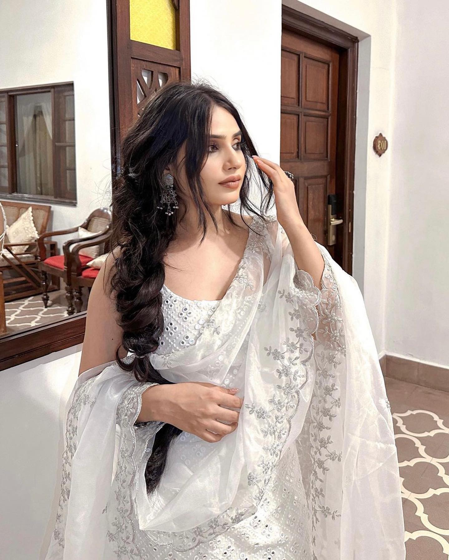 Radiant White Embroidered Sharara Suit Set with Designer Kurta and Dupatta by My Store