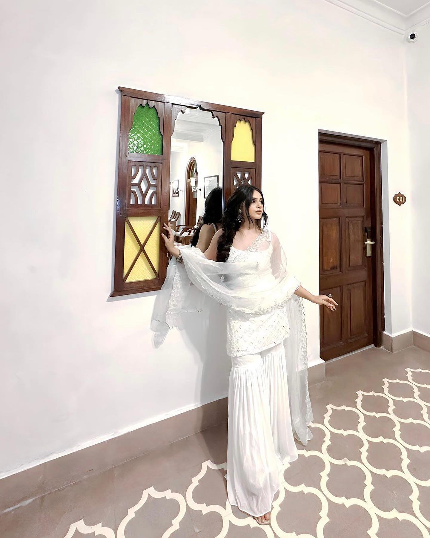 Radiant White Embroidered Sharara Suit Set with Designer Kurta and Dupatta by My Store