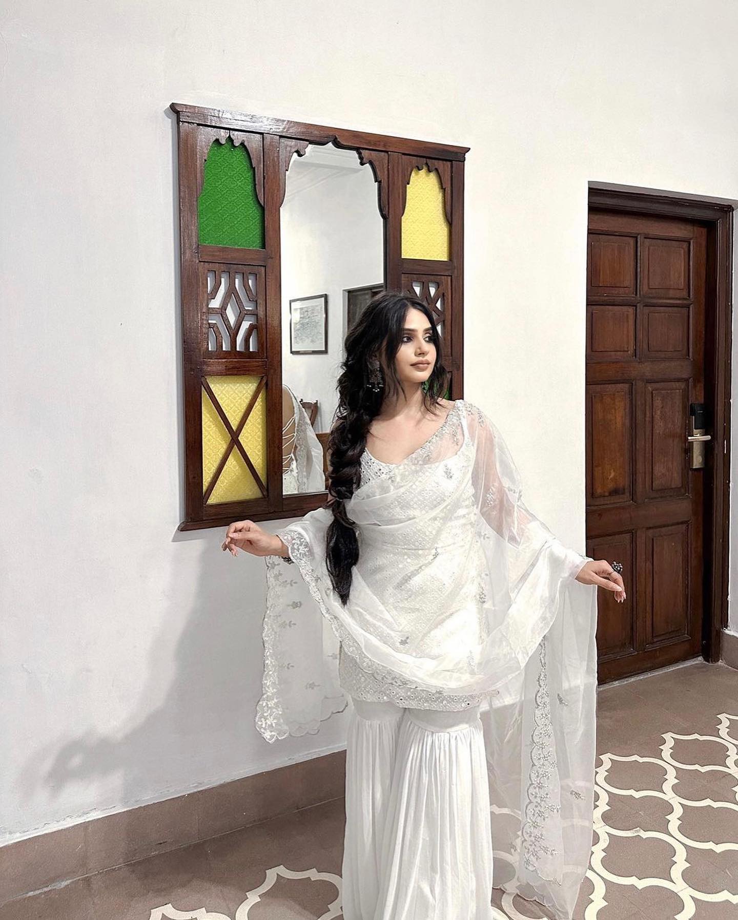 Radiant White Embroidered Sharara Suit Set with Designer Kurta and Dupatta by My Store