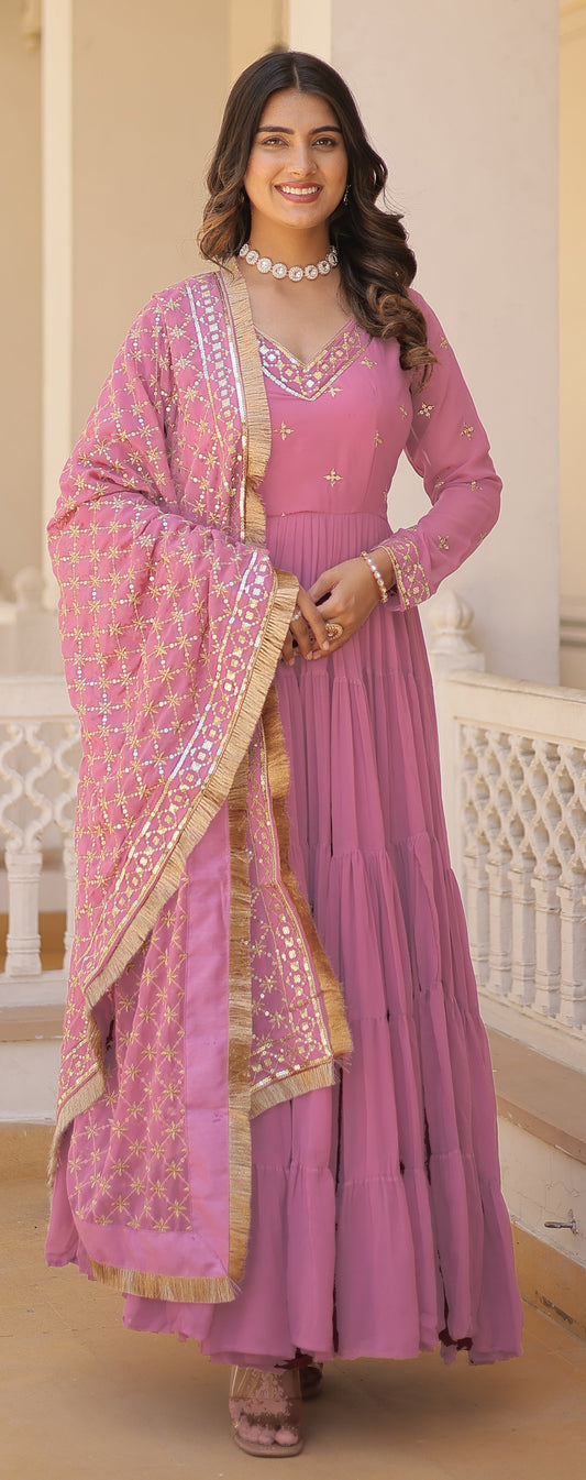 Ready To Wear Georgette Pink Gown Set