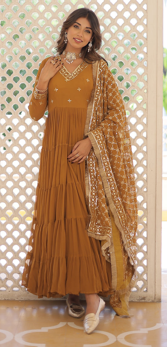 Ready To Wear Georgette Yellow Gown Set