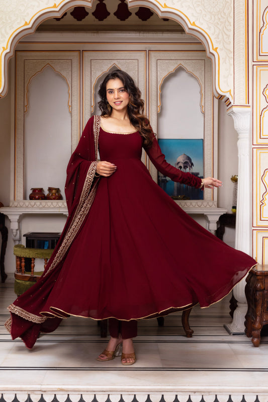 Maroon Color Faux Georgette Anarkali Suit Set by My Store