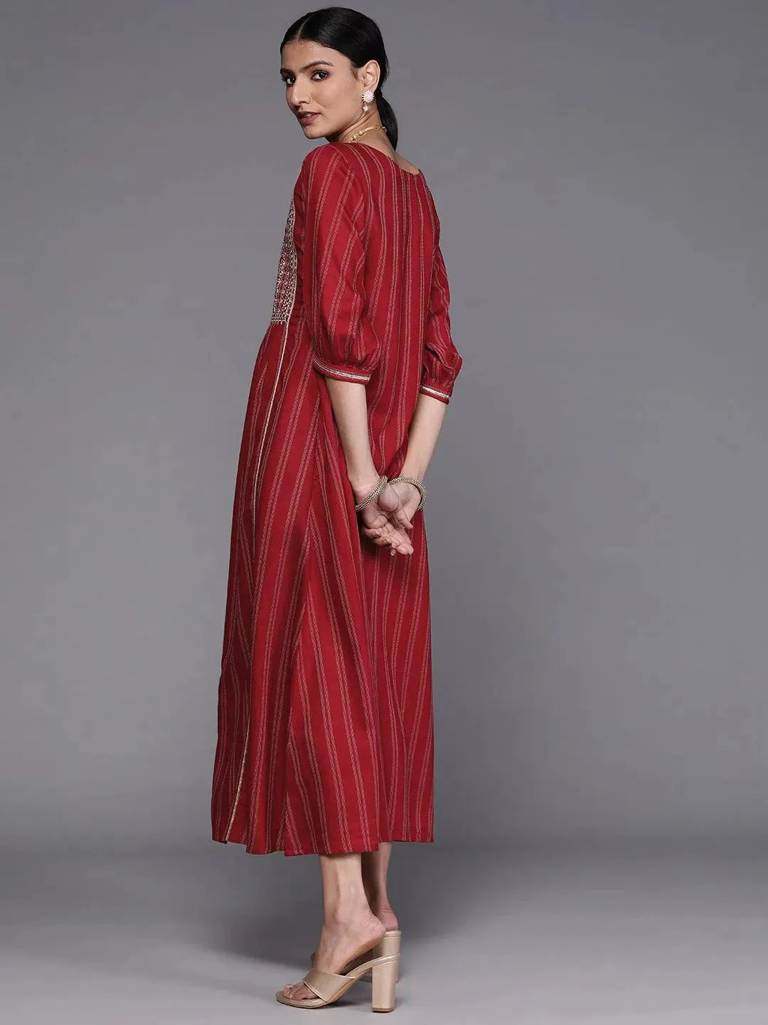 Maroon Embroidered Cotton Dress by My Store