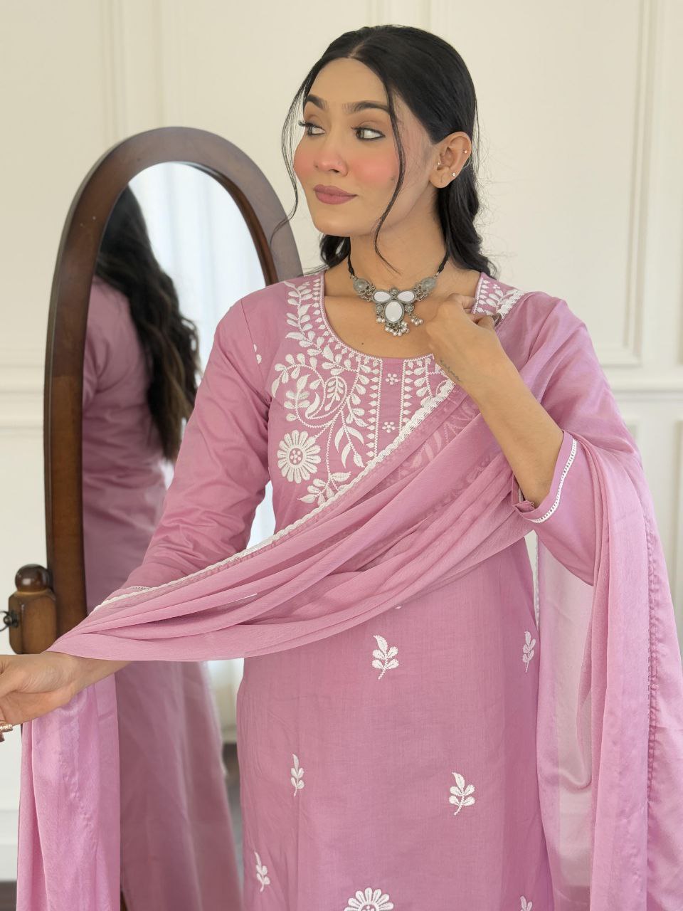 Chikankari Pink Kurta set For laddies
