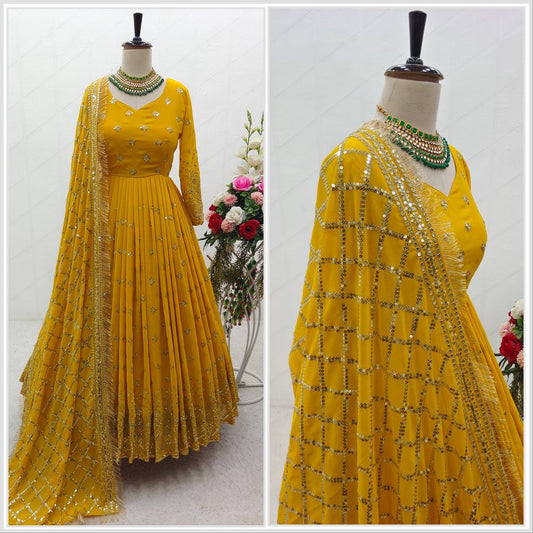 Gorgeous Yellow Color Sequence Work Anarkali Suit by My Store