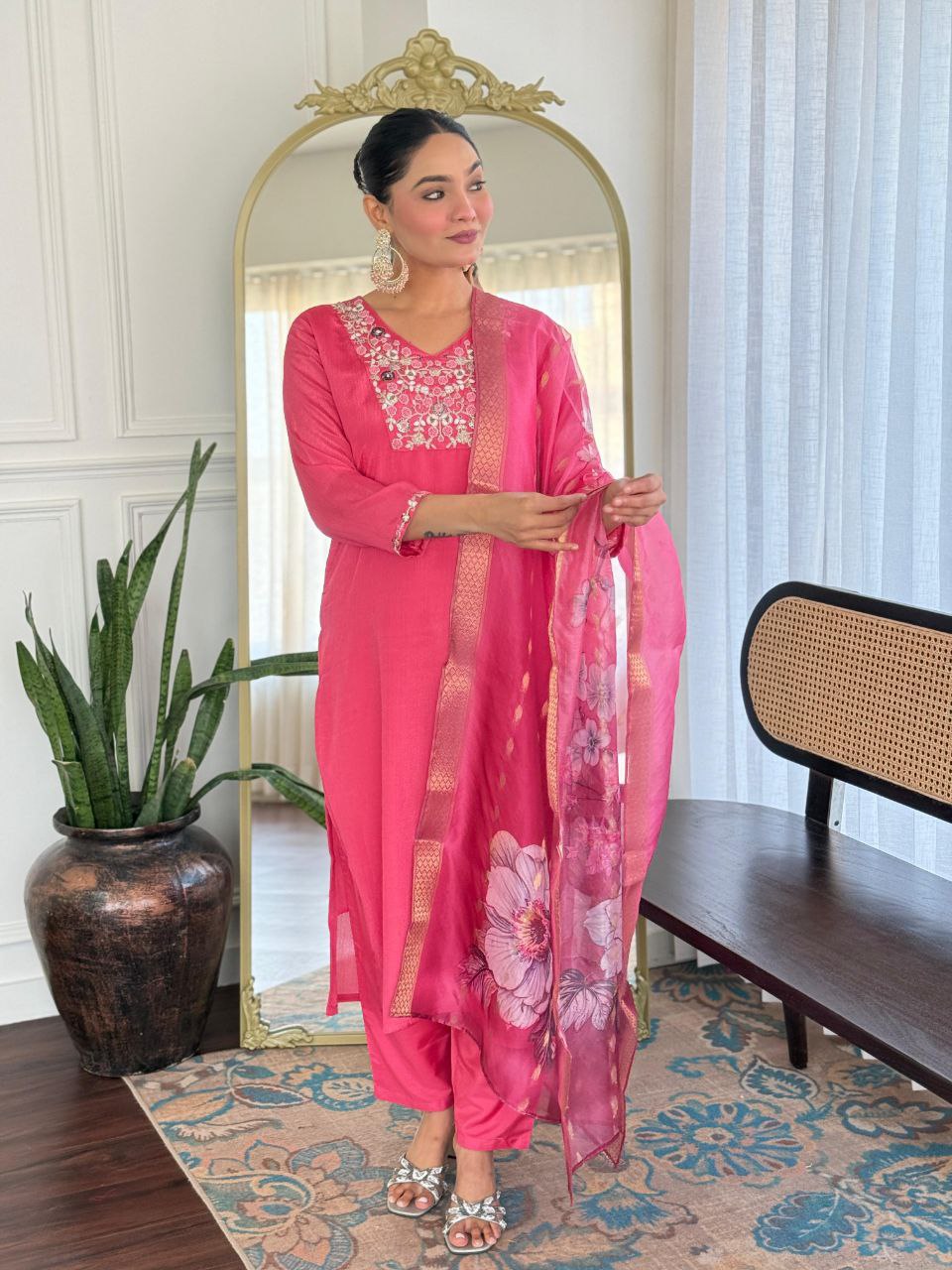 Straight Pink Kurta Set For Women