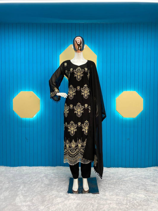 Black Georgette Embroidery Kurta Set