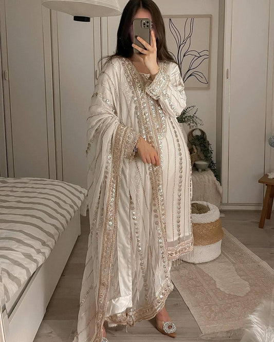 White Party Wear Georgette Kurta Set