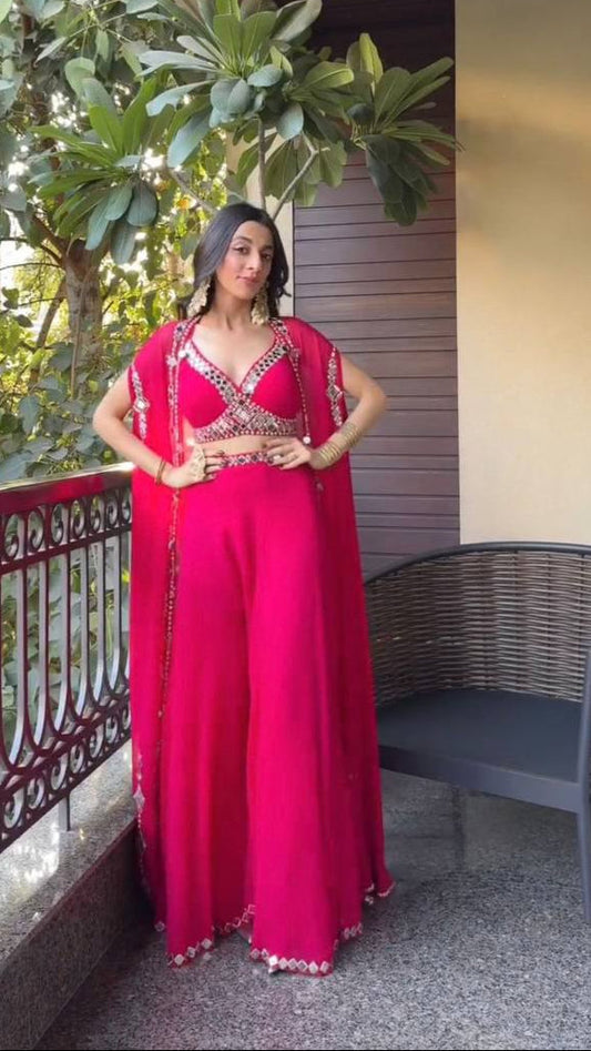 Wedding Wear Georgette Pink Plazzo Set